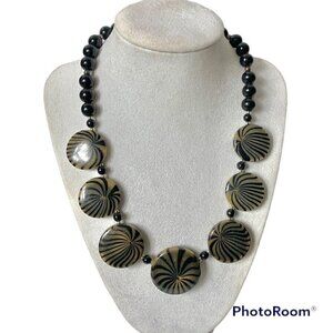 Vintage Black Gold Stripe Cabochon Necklace